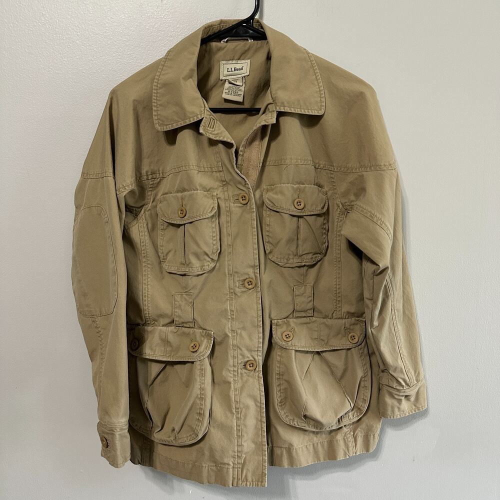 Vintage L.L. Bean Womens Khaki Field Jacket Size XS Petite Utility Cargo LL Bean